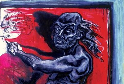 Charles Szymkowicz, Autoportrait avec l’art contemporain, 2004, acrylique sur toile, 205 × 180 cm.