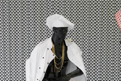 Anthea Hamilton, Kabuki Chef (detail), Installation view, Anthea Hamilton: Sorry I’m Late, Firstsite, 2012