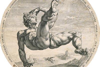 Hendrick Goltzius naar Cornelis Cornelisz. van Haarlem, Icarus, gravure. Maniërisme