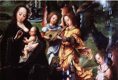 Pseudo Jan Gossaert, Triptiek met de heilige Familie en musicerende engelen, Lissabon, Museu de Arte Antiga 