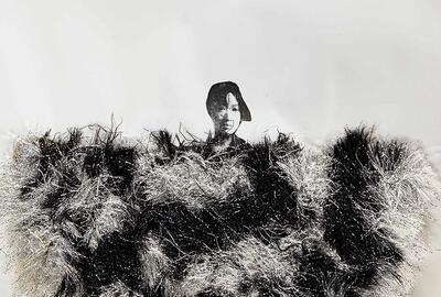  IO Van Oostveldt, ontwerpcollage van poncho in lurex chenille, ca. 1977