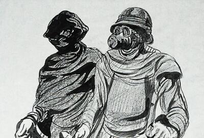 Henry De Groux, Soldaten met gasmaskers, 1916. Collectie Koninklijk Legermuseum, Brussel