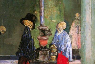 James Ensor, Squelettes voulant se chauffer, 1889