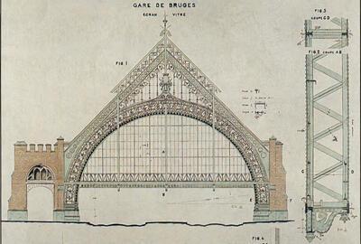 Het station van Brugge, ontworpen door architect Schadde. Neogotiek