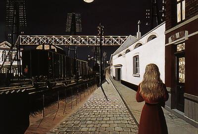 Paul Delvaux. "Solitude"( 1955). 0lieverf op paneel, 99,5 x 124cm. Collectie van de Belgische Staat, inv. 7806. 