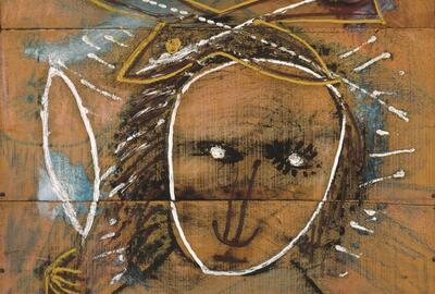 Antoni Tàpies​​​​​​​, Figura sobre fusta cremada [Figuur op verbrand hout], 1947