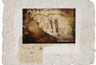 Veerle Rooms, Reflectie, 1994. Een oplage van 20 etsen. Elk kunstwerk is afgedrukt op een collage van drie soorten handgeschept papier met Chine collé.