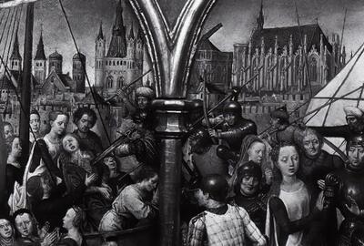 Hans Memling, detail uit het Ursulaschrijn, ca. 1489. (Brugge, Memlingmuseum). 