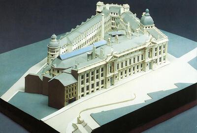 Maquette van de gebouwen van de Nationale Bank naar de plannen van Hendrik Beyaert Foto: F. Tirry