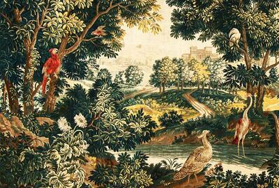 Landschap met een vijver en vogels (detail), uit een reeks Landschappen met dieren, Wandtapijten