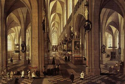 Pieter Neeffs de Oude, Interieur van de kathedraal van Antwerpen.  Schilderkunst na de val van Antwerpen.