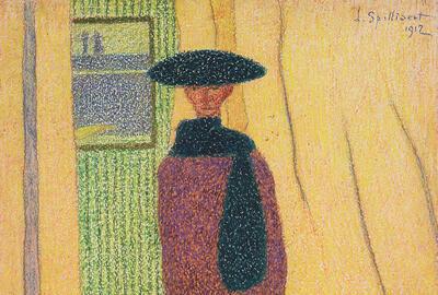 Léon Spilliaert, Vrouw op een tentoonstelling, 1912, Kunst die binnenkomt