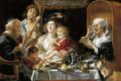 Jacob Jordaens. Soo d'oude songen, soo pepen de jonge. 1638.