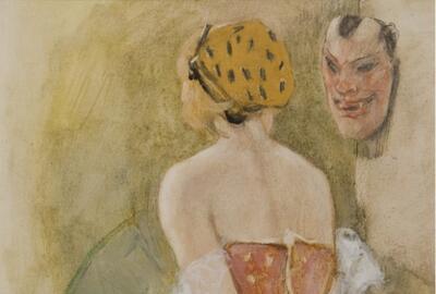 Félicien Rops, Femme au masque japonais, rond 1880-1885, Privé verzameling