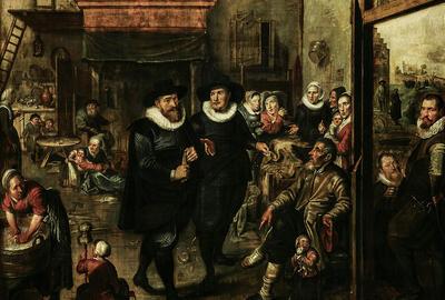 Werner van den Valckert, Huisbezoek van een aalmoezenier, vergezeld door de provoost. 1626