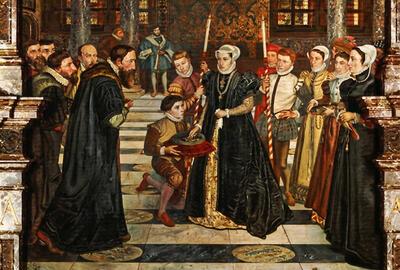 Henri Leys, Margareta van Parma  overhandigt de  stadssleutels aan de  Antwerpse magistraat 