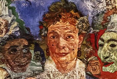 James Ensor, De oude dame  met de maskers, 1889