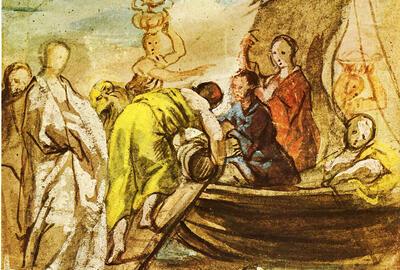 Jacob Jordaens, Het Schip van Odysseus, vóór zijn vertrek, door Calypso bevoorraad 