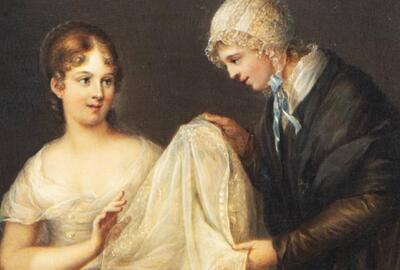 Elisabeth Marie Delatour, De bruidsjurk (detail, in restauratie), 1815