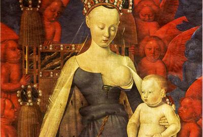 Jean Fouquet, Madonna met Jezuskind, door engelen omgeven 