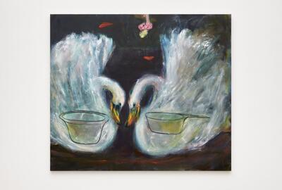 Rosalind Nashashibi, Swans and Pots (slipper), 2024