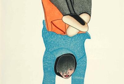 Shuvinai Ashoona, Handstand, 2010, steengravure en sjabloon, 86,5 x 62 cm, Collectie Carl Norac