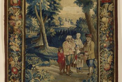 'De brilverkoper', atelier Van Verren, Oudenaarde, na 1698, wol en zijde (Grand Curtius, Ville de Liège)